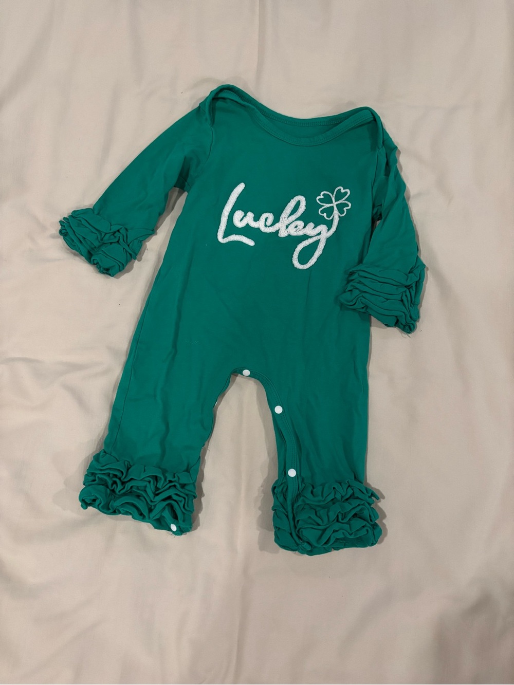 Lucky Green Ruffle Baby One-Piece